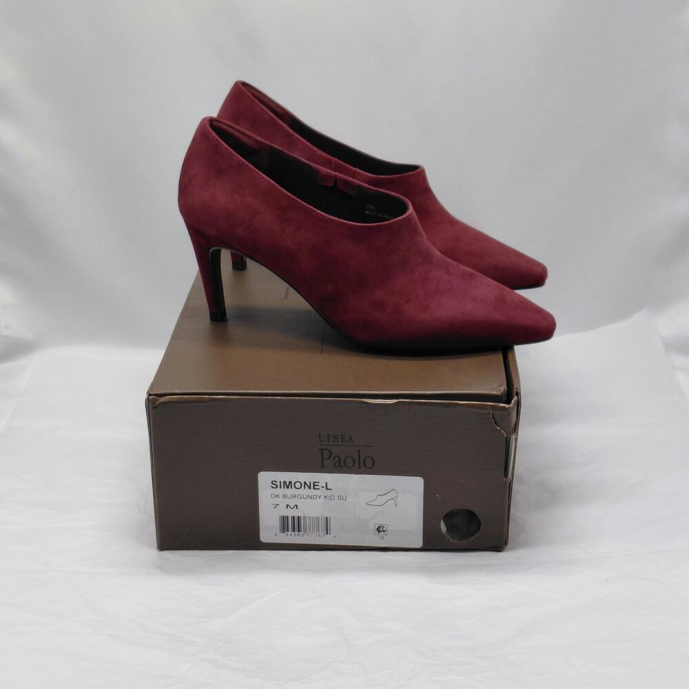 Linea Paolo Women Bootie Pumps Size 7 Burgundy Suede Office Chic Old Money Shoes